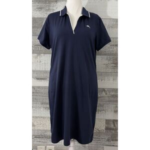 Tommy Bahama Island Zone Collared Dress Womens Size L Navy Golf Beach